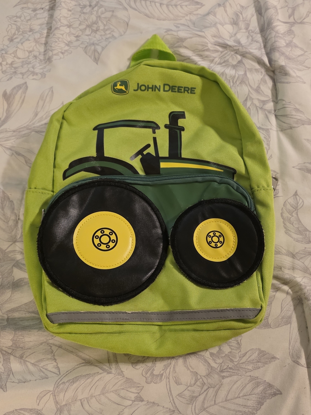 John Deere Lime Green Kids Tractor Backpack with Wheel Accents